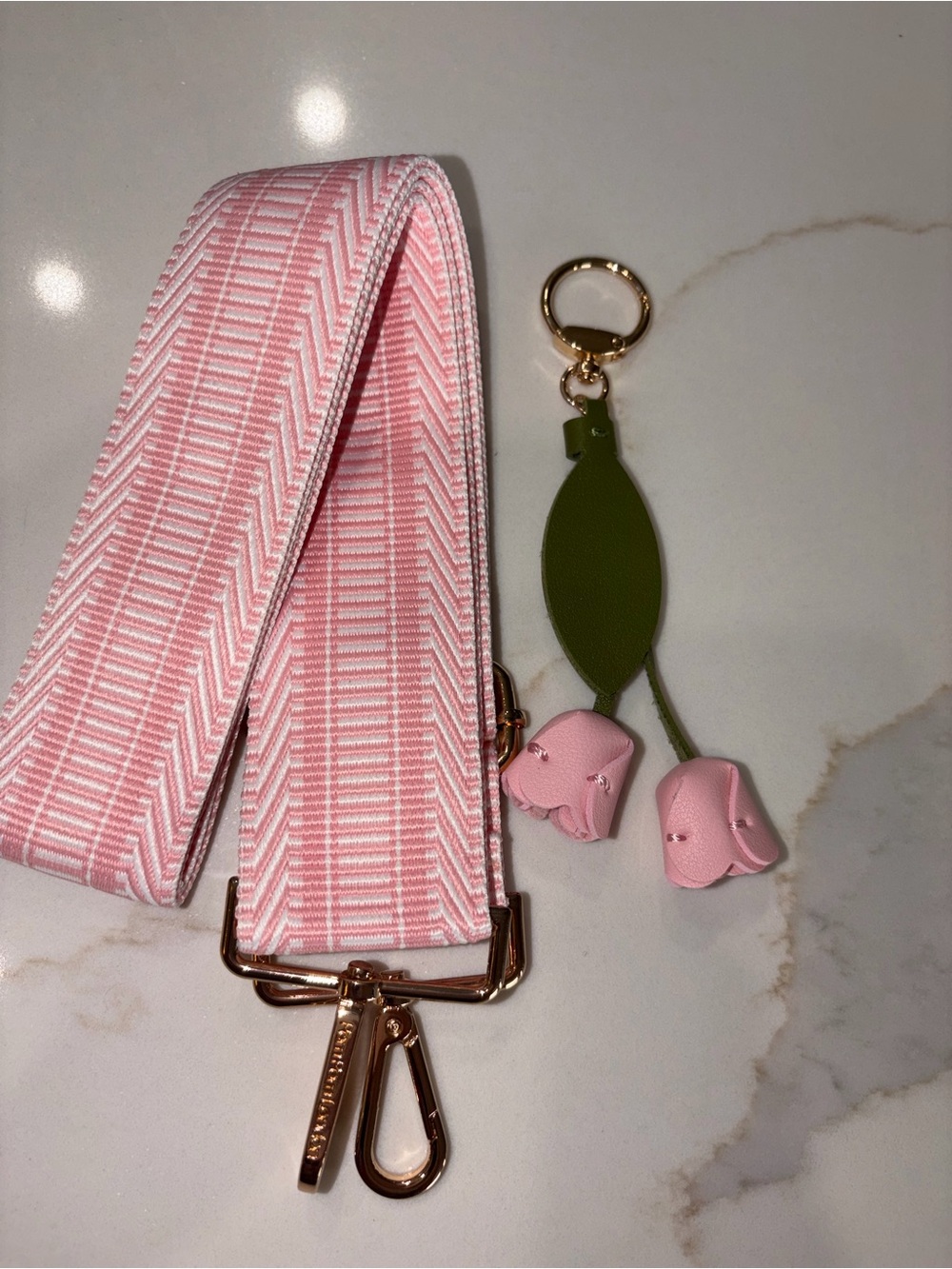 Pom Pom London pink crossbody strap with tulip bag charm for purse handbag NEW - Picture 2 of 4